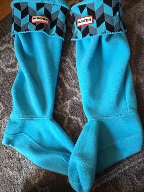 Hunter Bright Aqua Fleece Tall Boot Liners with Geometric Cuff